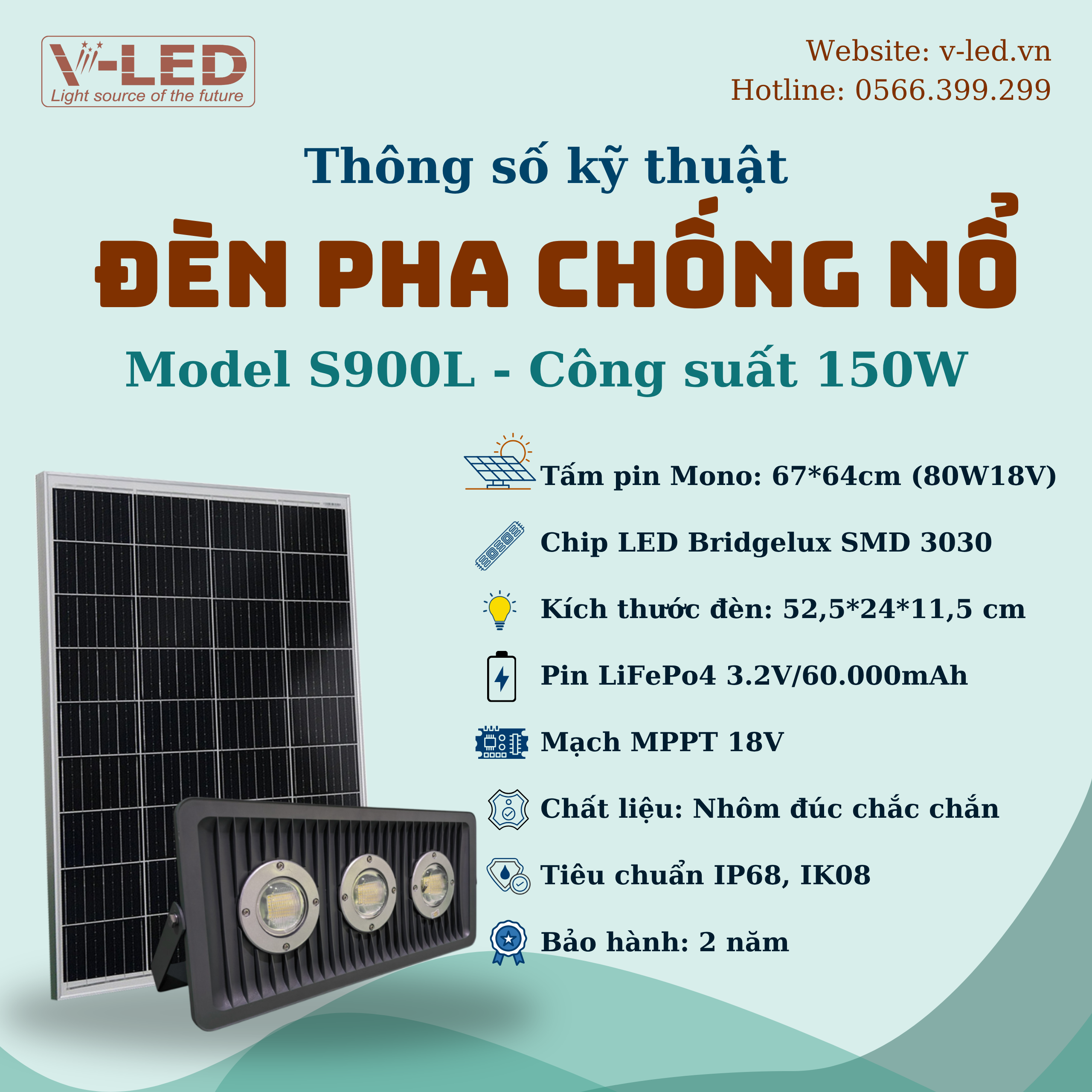 Đèn Pha Chống Nổ 150W NLMT - V-LED S900L - Ảnh 2