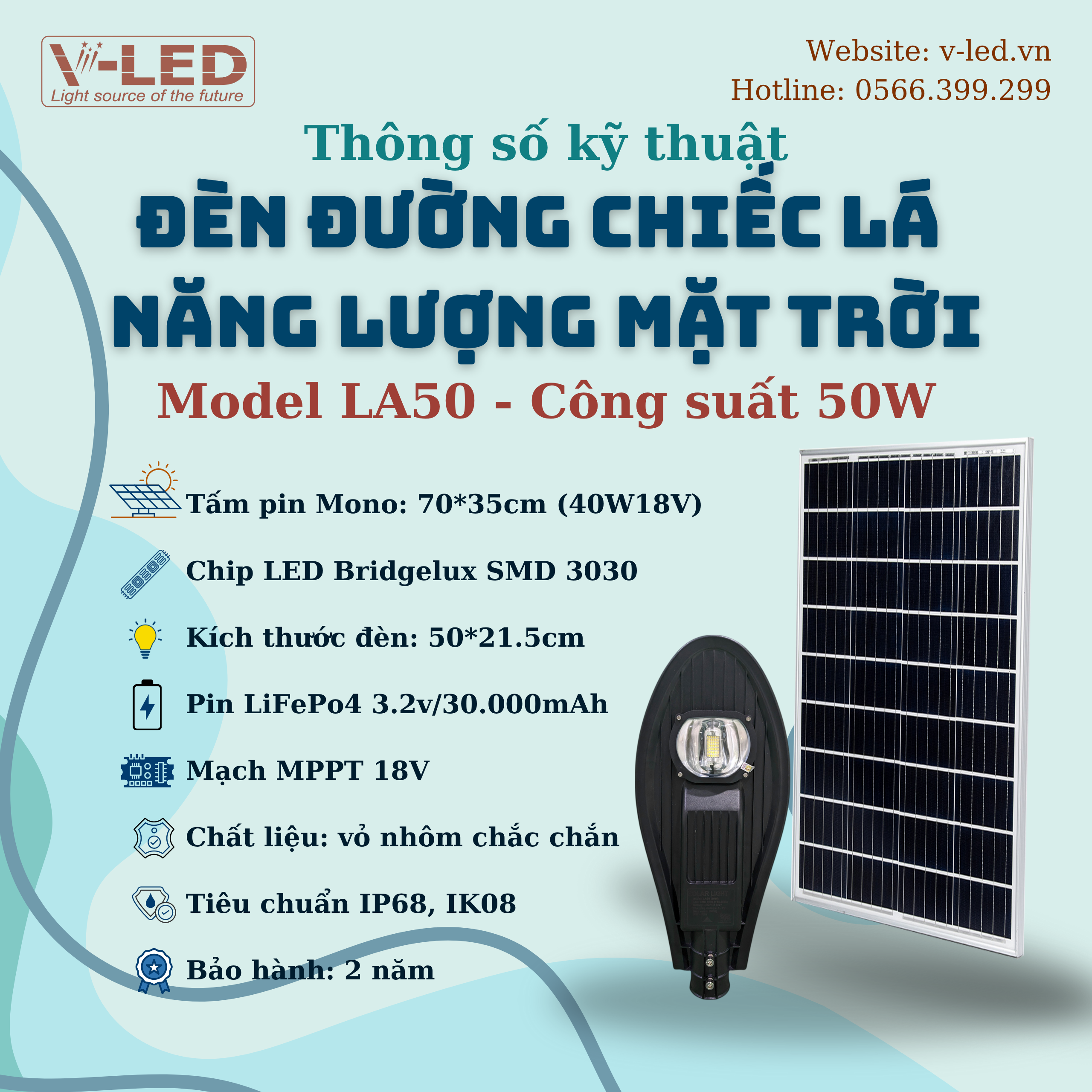 Đèn Đường Chiếc Lá 50W - V-LED LA50 - Ảnh 2