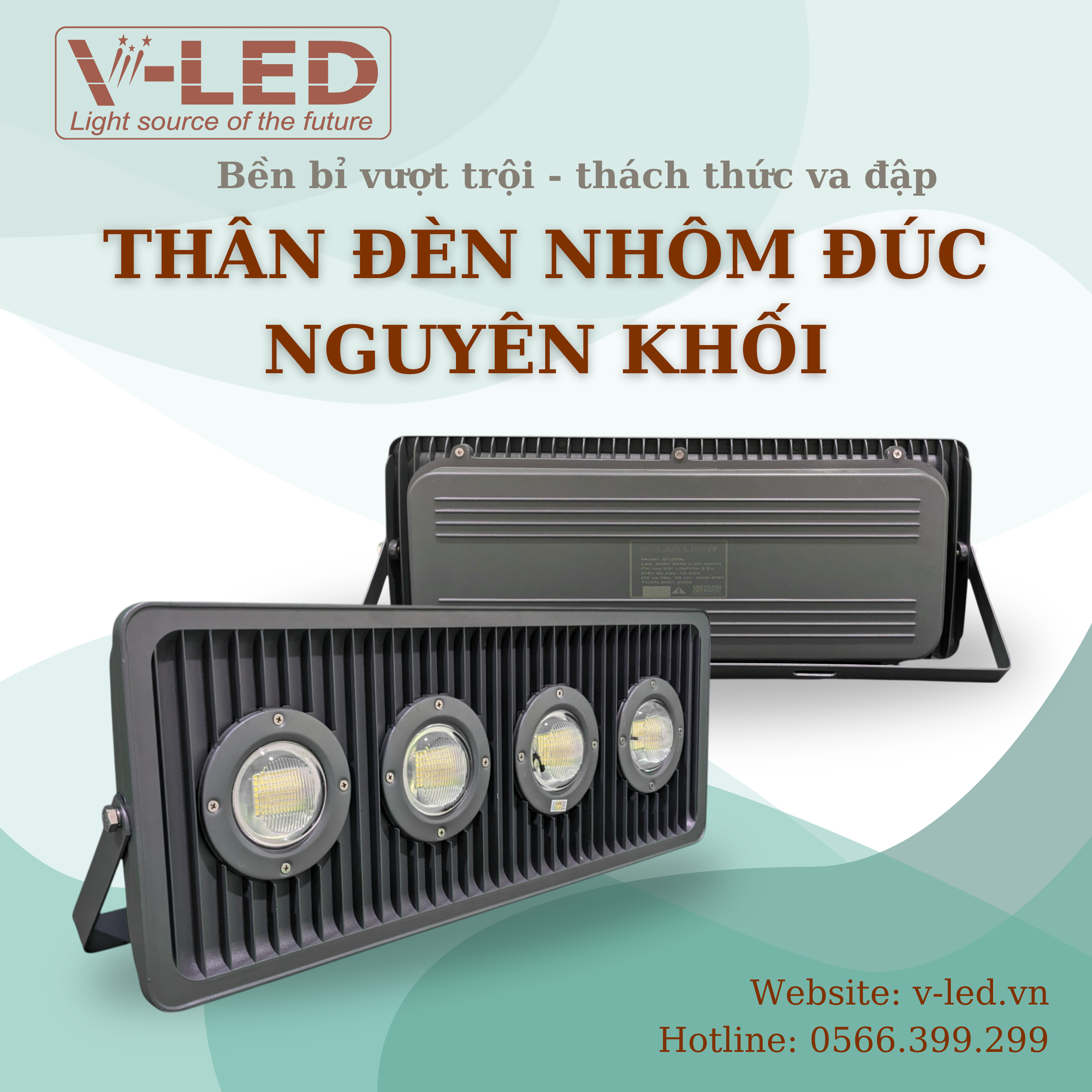 Đèn pha năng lượng mặt trời chống nổ 100W cao cấp V-Led - Ảnh 9