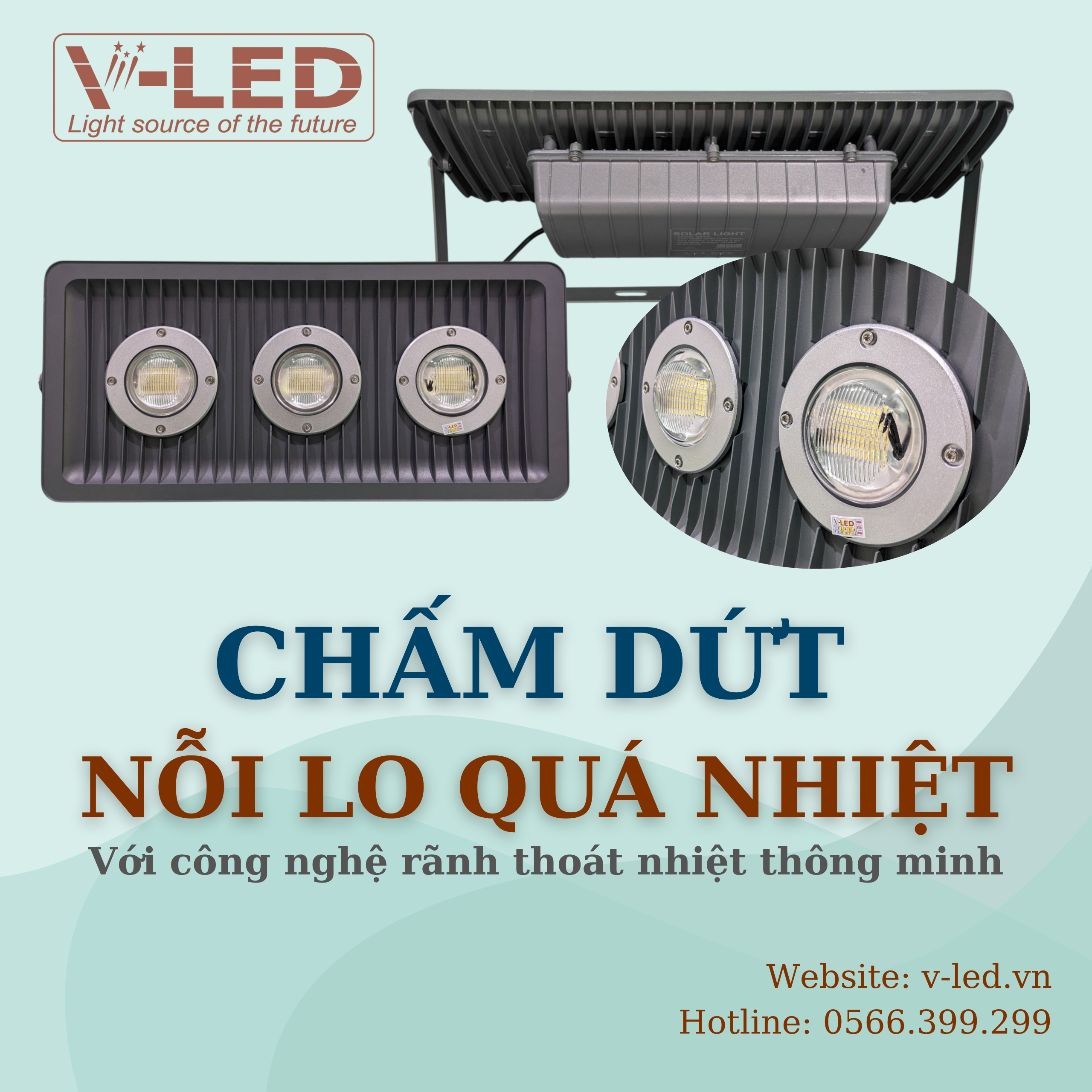Đèn pha năng lượng mặt trời chống nổ 100W cao cấp V-Led - Ảnh 8