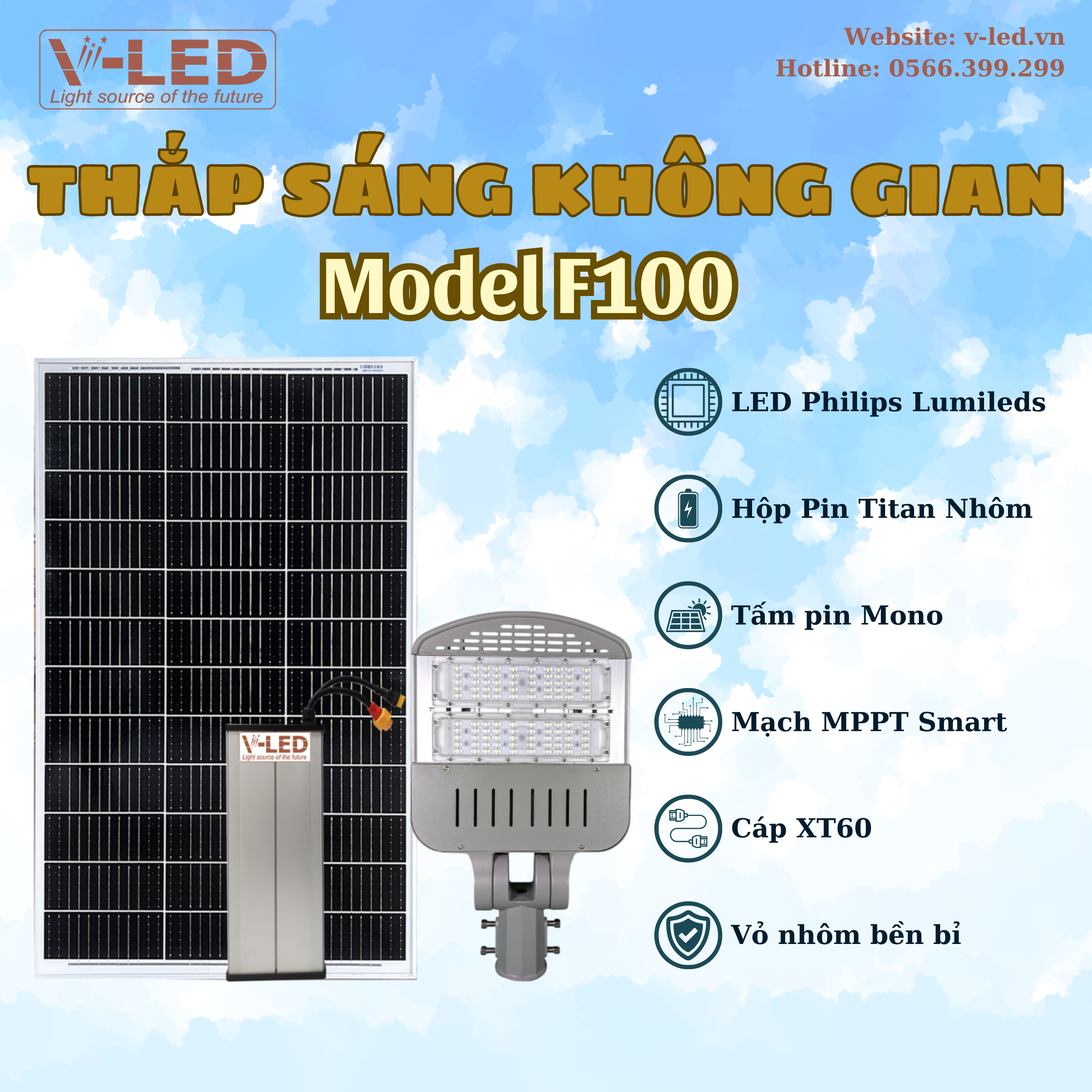 Đèn đường NLMT V-LED cao cấp F100 Philips - Ảnh 4