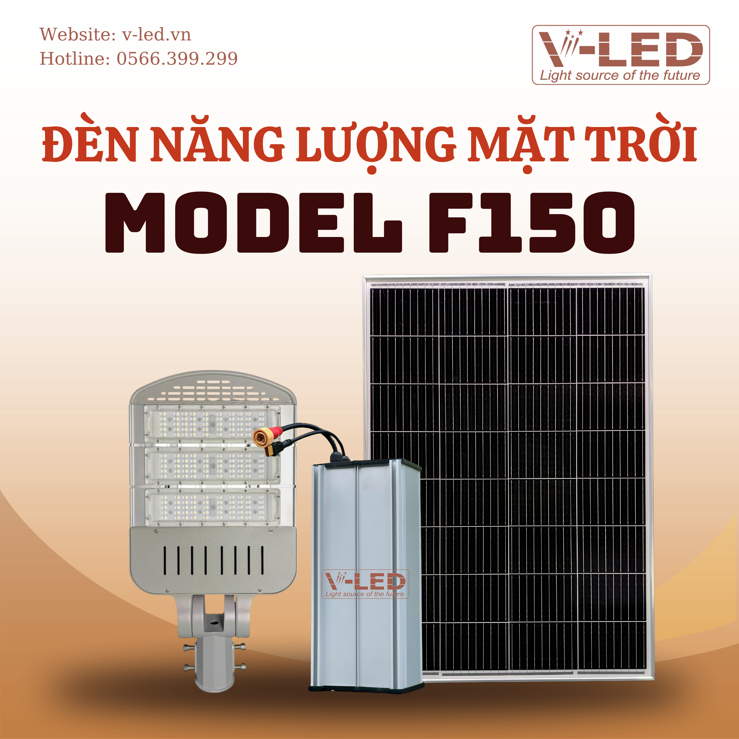 Đèn đường NLMT V-LED cao cấp Philips F150 25.6V - Ảnh 2