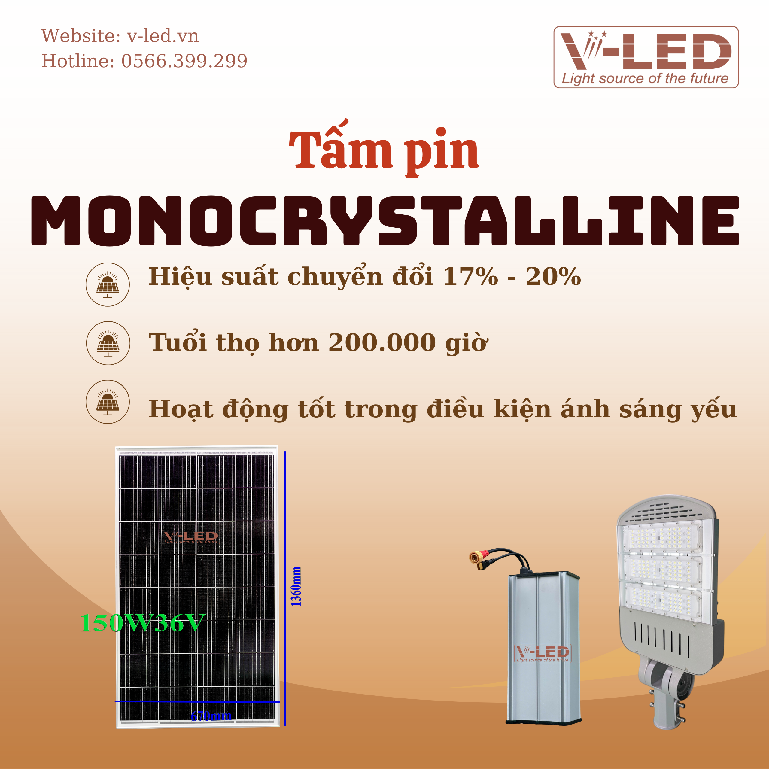 Đèn đường NLMT V-LED cao cấp Philips F150 25.6V - Ảnh 6