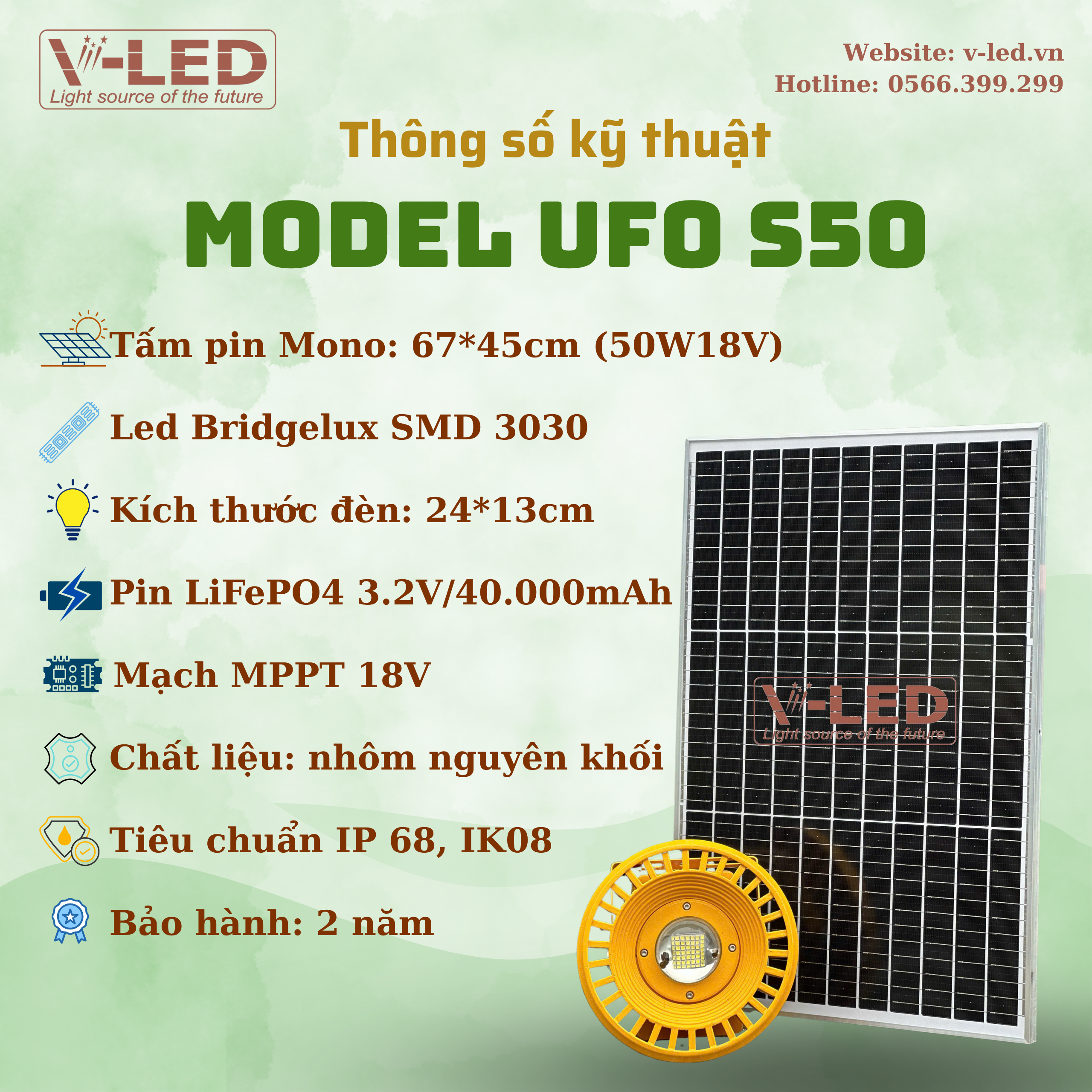 Đèn pha năng lượng mặt trời chống nổ UFO 50W V-LED - Ảnh 2