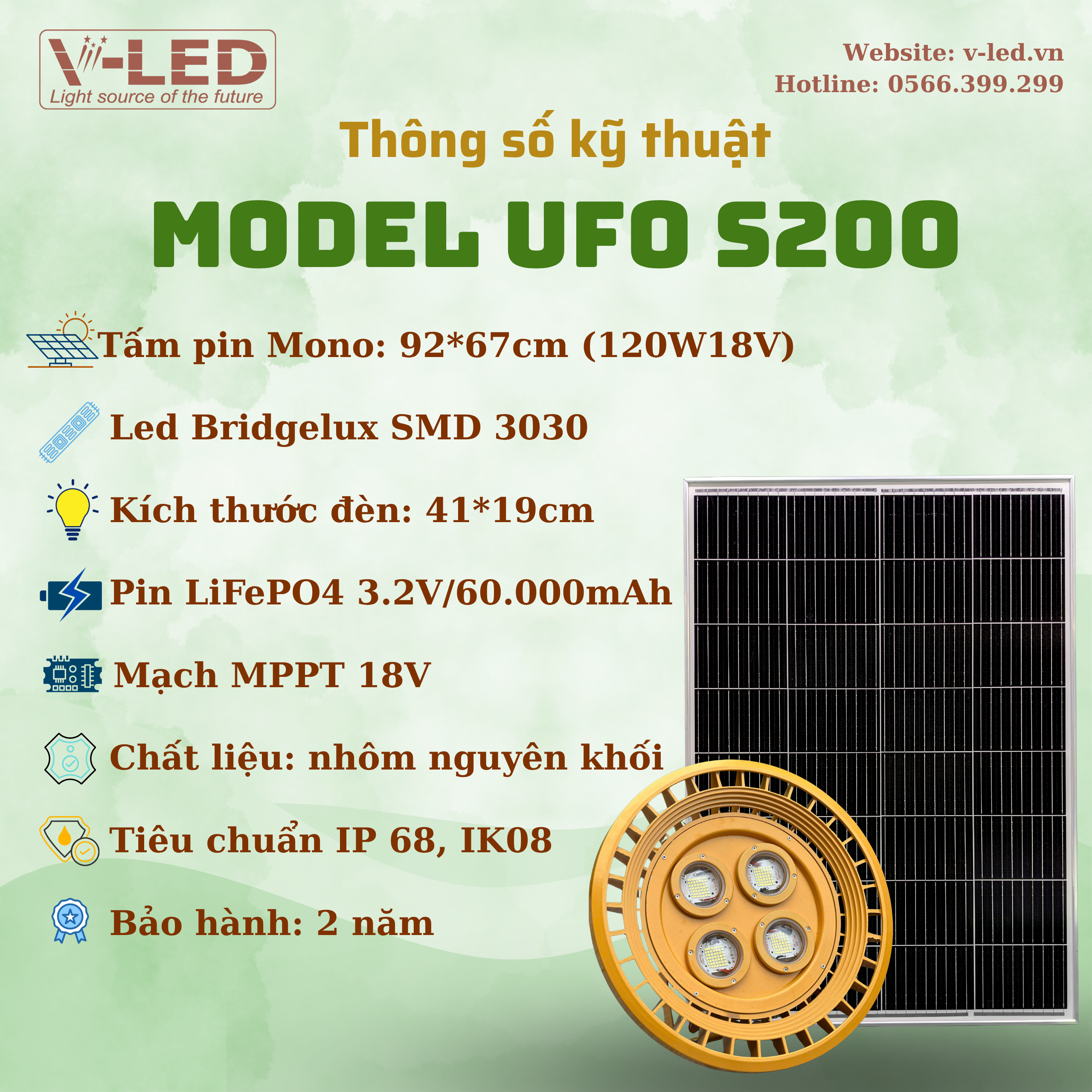 Đèn pha năng lượng mặt trời chống nổ UFO 200W V-LED - Ảnh 2