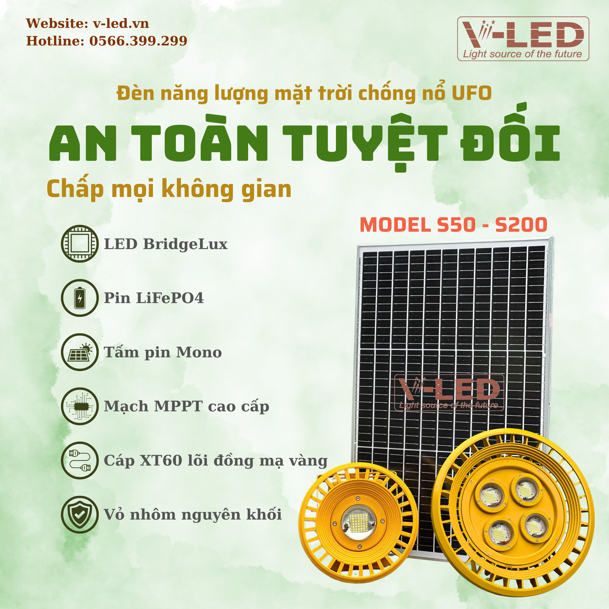 Đèn pha năng lượng mặt trời chống nổ UFO 50W V-LED - Ảnh 8