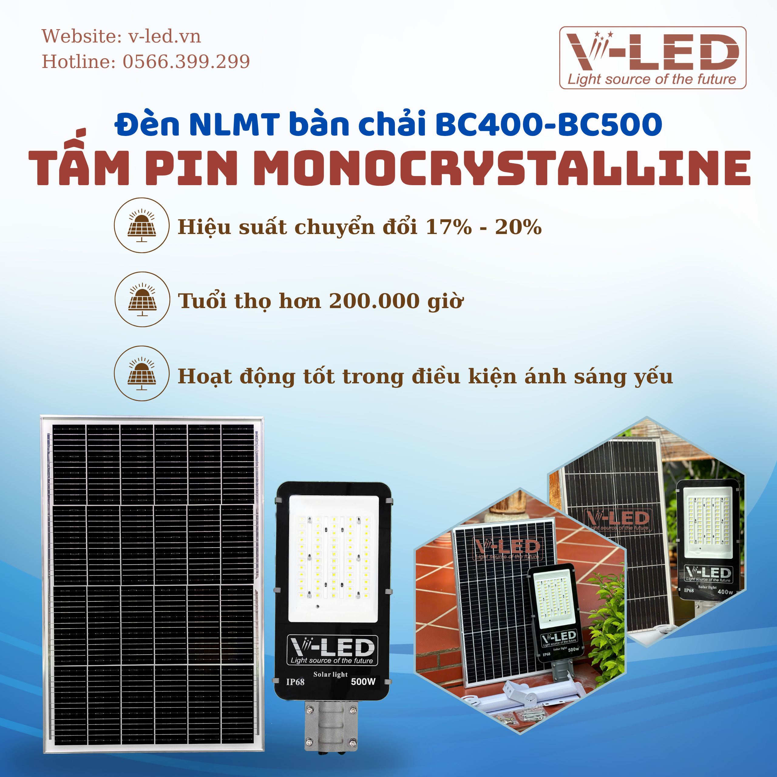 Đèn bàn chải năng lượng mặt trời V-LED 500W - Ảnh 6