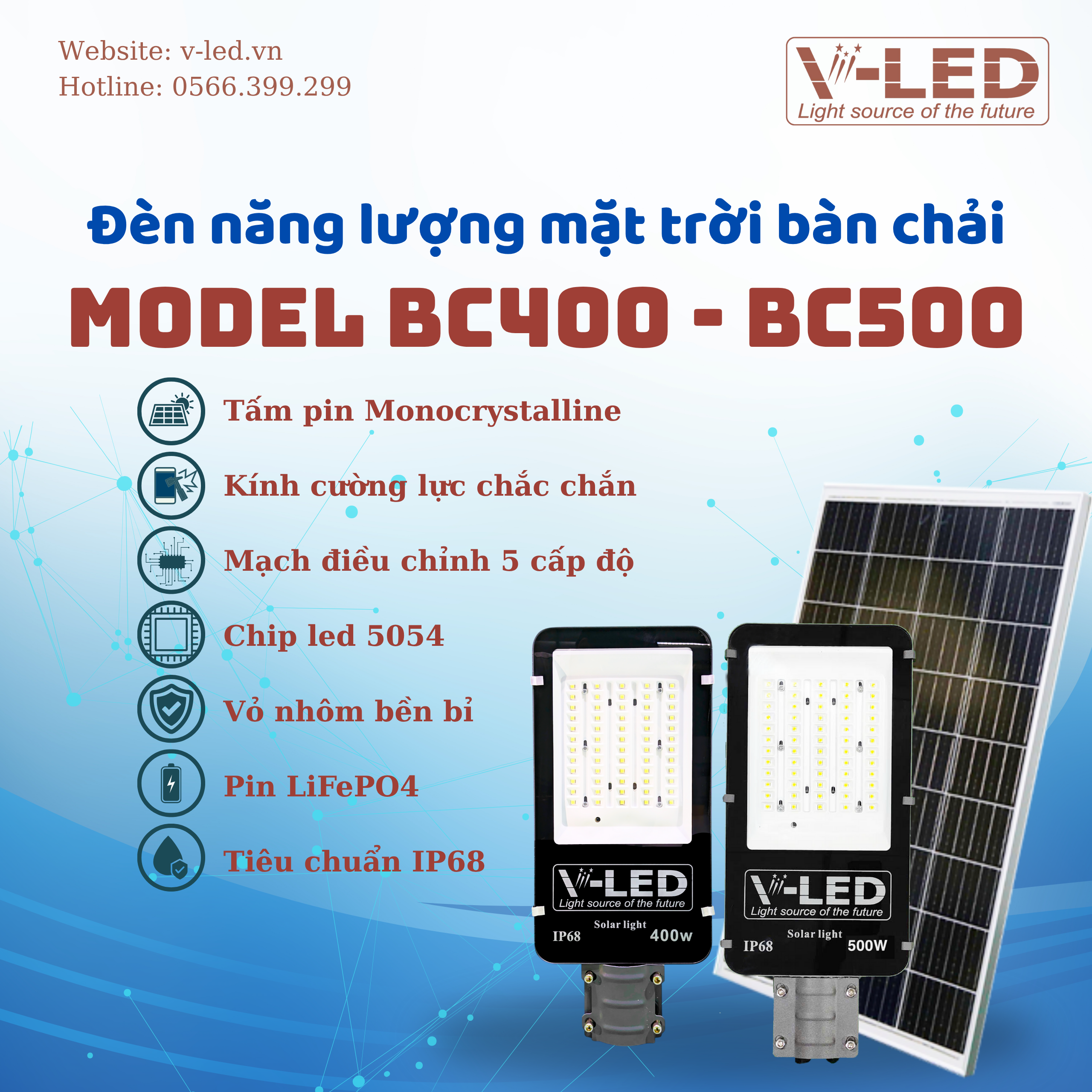 Đèn bàn chải năng lượng mặt trời V-LED 500W - Ảnh 10