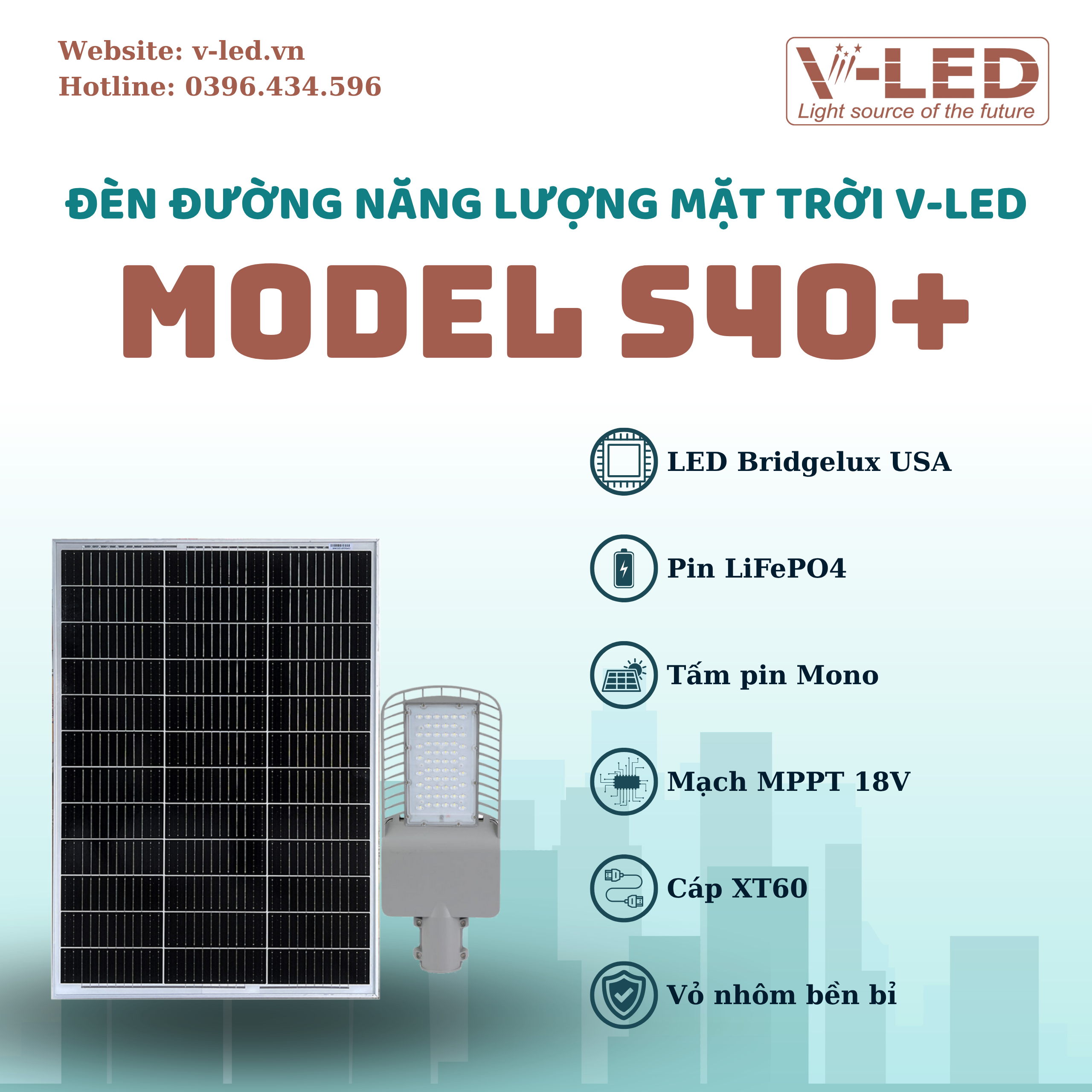 Đèn đường năng lượng mặt trời V-LED S40W - Ảnh 2