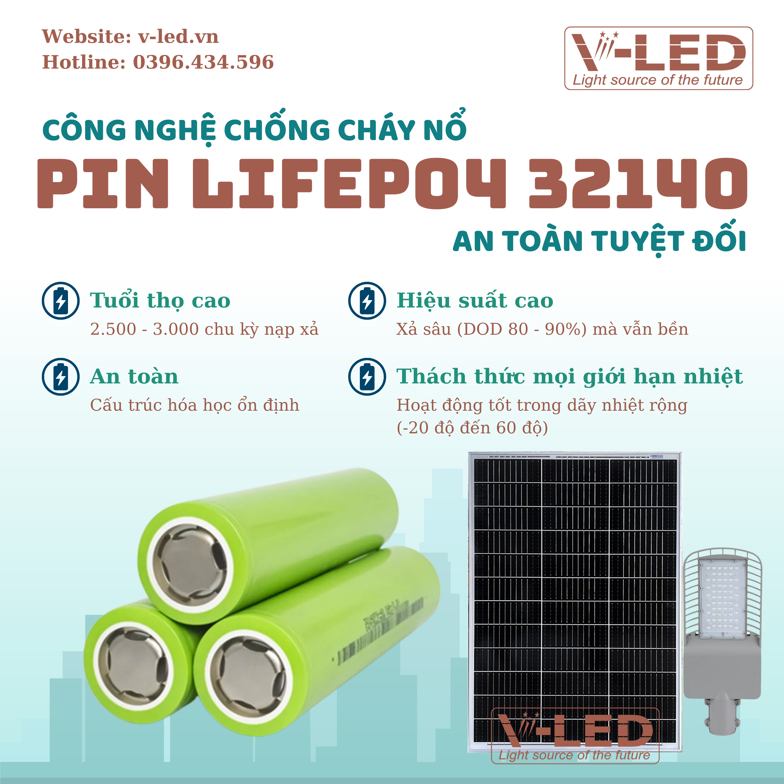 Đèn đường năng lượng mặt trời V-LED S40W - Ảnh 3